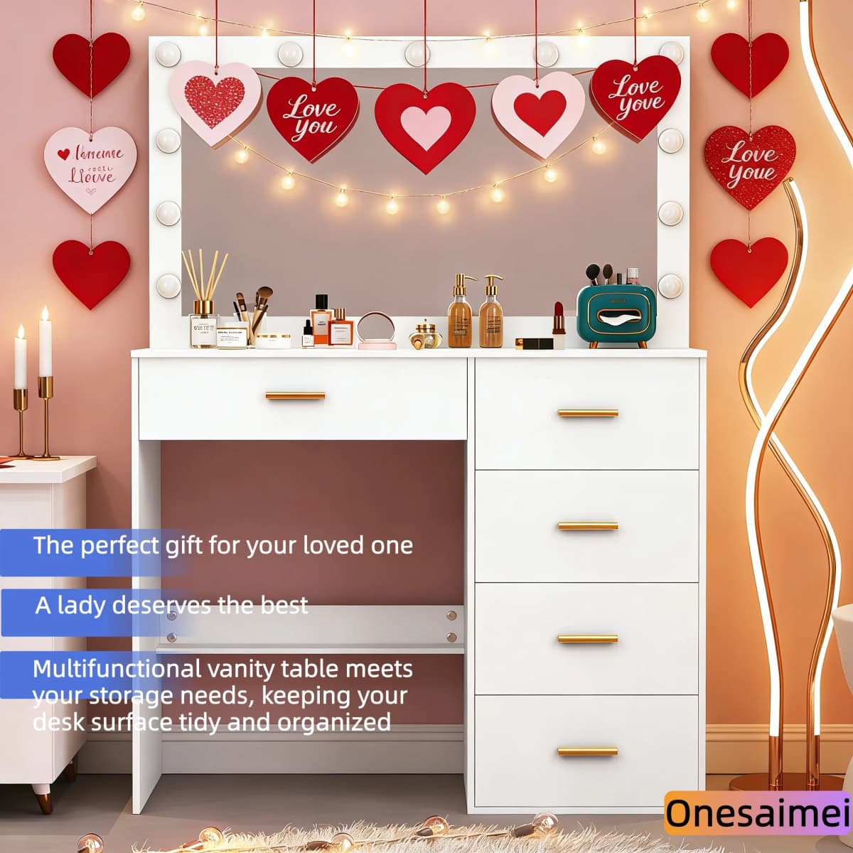 (Winter Gift) Brand-new bedroom dressing table with vanity mirror featuring three colour modes and adjustable brightness — view 5