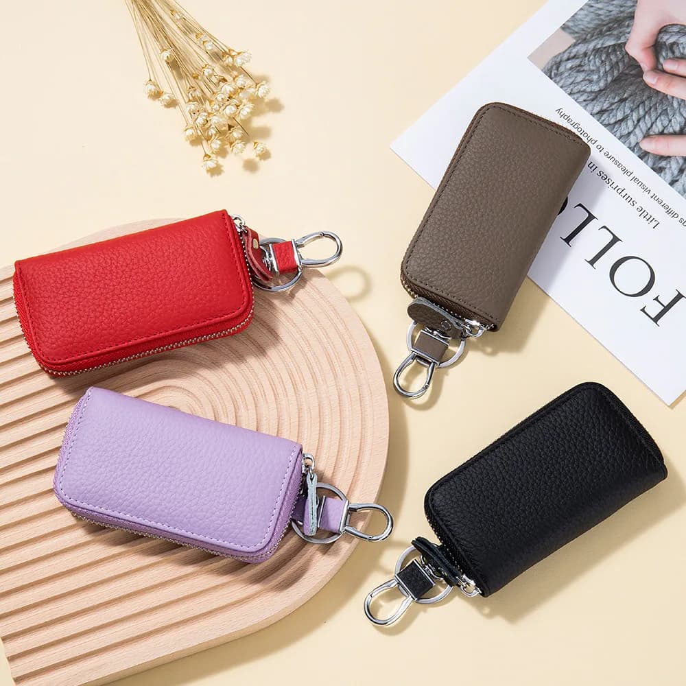 Key Case Multifunctional Zipper Men's Household Key Case Universal Car Keybag Women Leather Organizer Keychain Wallet 10 Color — view 5