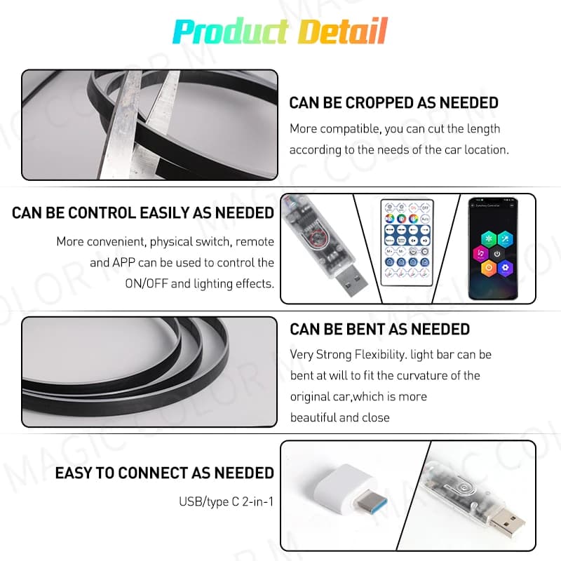 Vgetting Universal Car Ambient Lights LED Interior RGB Symphony Atmosphere Lamp USB APP Control Remote for Tesla Model 3 Y S X — view 2
