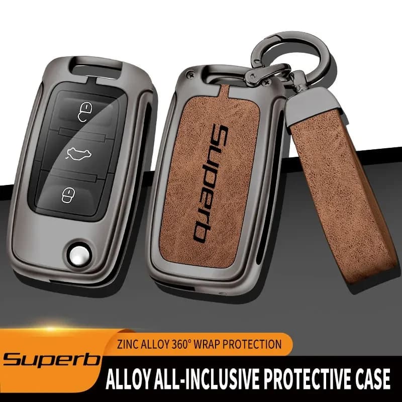Zinc Alloy Car Remote Key Case For Skoda Superb 1 2 3 Remote Control Protector For Škoda Superb Car Key Holder Car Accessories — view 2