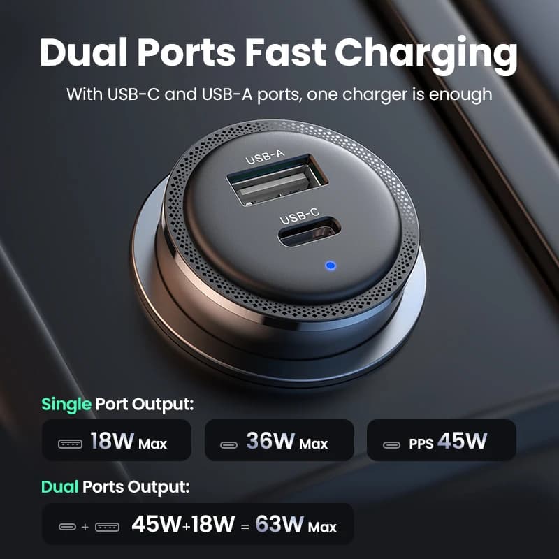 【NEW-in】UGREEN 63W Car Charger PD QC 3.0 PPS 45W USB Type C Fast Charging for iPhone 14 13 Samsung Xiaomi Mobile Phone Charger — view 2