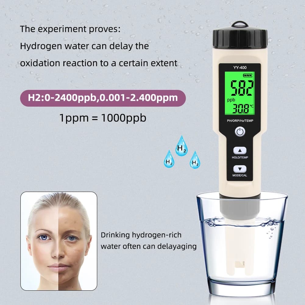 Yieryi Hydrogen Water Tester Monitor 4 in 1 H2 PH ORP TEMP Meter Reactive Oxygen Analyzer ATC 0-2400PPb for Aquariums Pools Spa — view 5