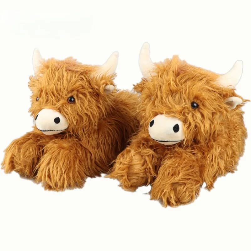 Winter Highland Cow Slippers Fluffy Highland Cattle Plush Slipper Soft Warm Home Indoor Cute Cartoon Furry Slides for Women Men — view 5