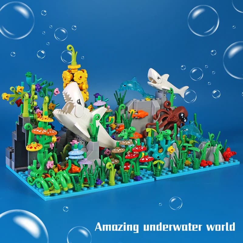 MOC Building Blocks Underwater World Creative Blocks Set Cute Animals Shark Octopus Seaweed Animal City Bricks Parts Kids Toys — view 3