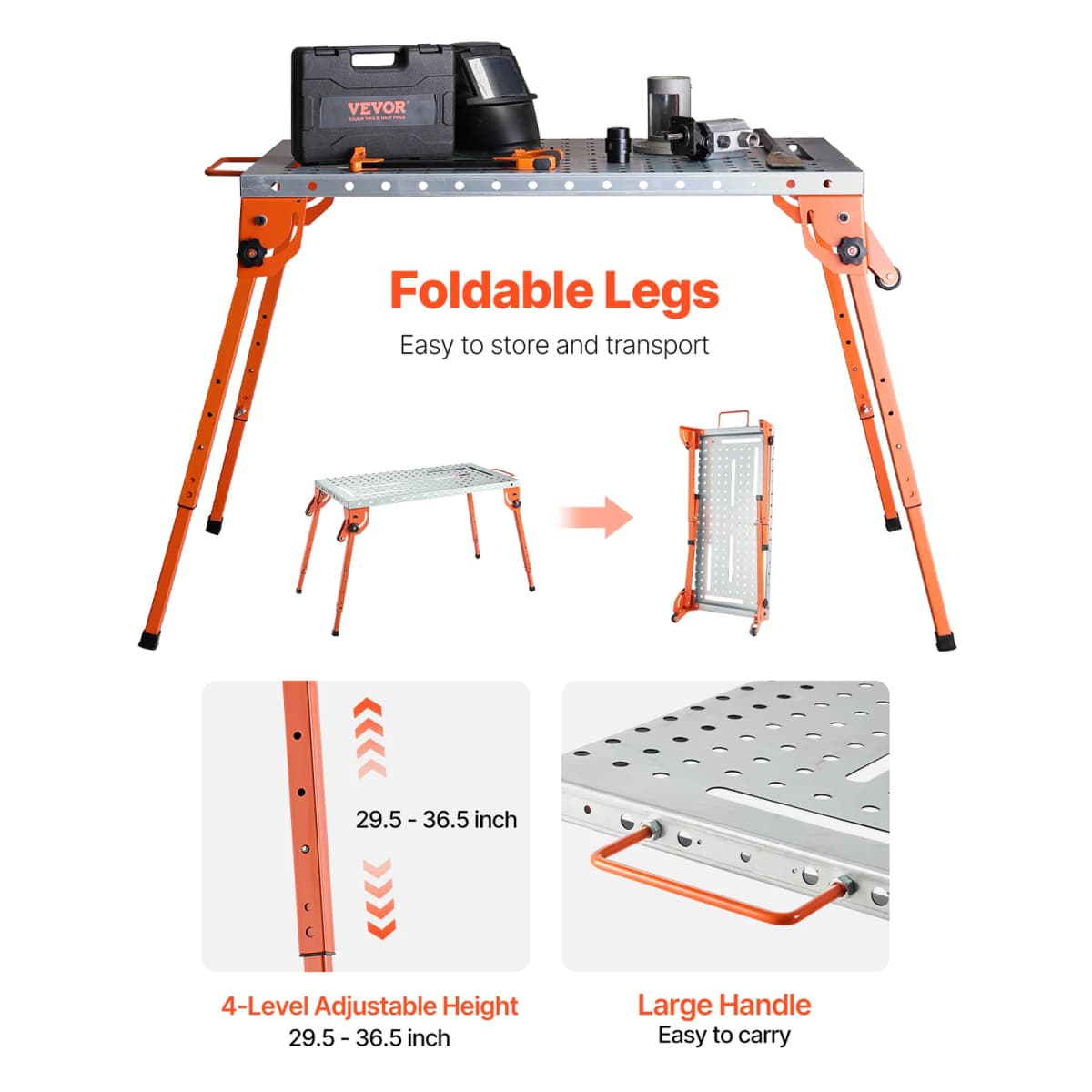 SucceBuy Foldable Welding Table 500 LBS Capacity Welding Workbench 4-Level Adjustable Height Carbon Steel Work Table for Repair — view 2