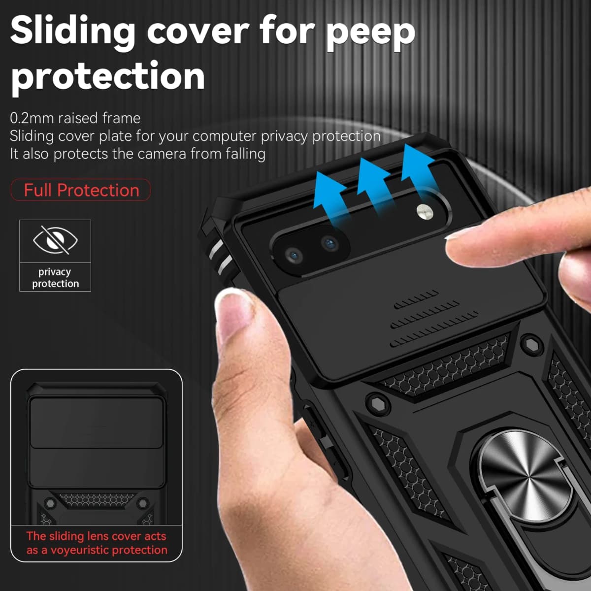 Sliding Push Window Shockproof Case For Google Pixel 6 7 8 9 10 Pro XL 6A 7A 8A 9A 10A Camera Lens Protection Ring Holder Cover — view 2