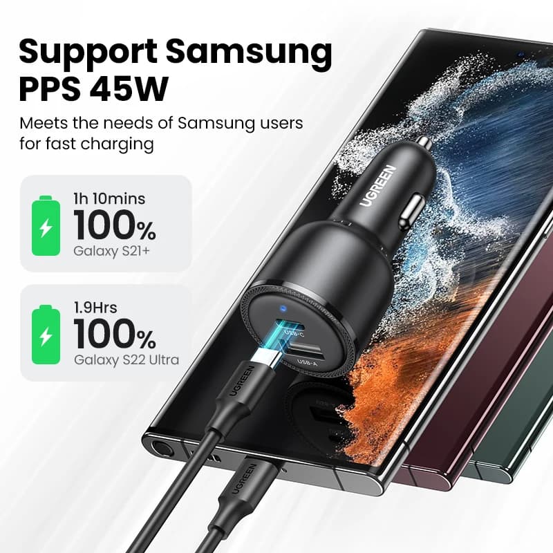【NEW-in】UGREEN 63W Car Charger PD QC 3.0 PPS 45W USB Type C Fast Charging for iPhone 14 13 Samsung Xiaomi Mobile Phone Charger — view 3