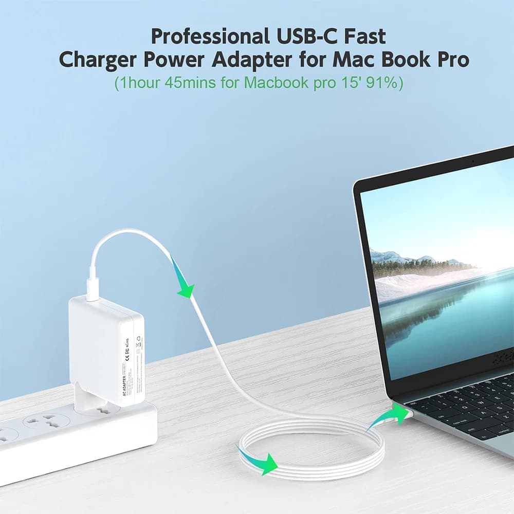 61W 87W 96W 118W USB-C Laptop Power Adapter Type-C PD Charger For Macbook 13 15-inch A1706 A1707 A1708 A1534 A1719 A214 iPad Pro — view 3