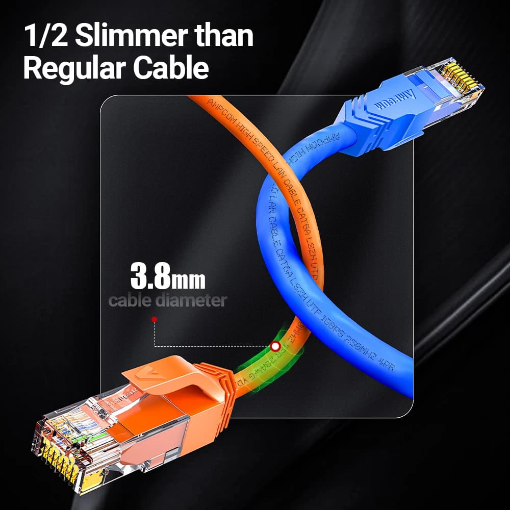 AMPCOM Ethernet Cable, CAT6A Ultra Thin RJ45 Lan Cable UTP  RJ 45 Networking Cable Patch Cord for Desktop Computers Modem Router — view 2