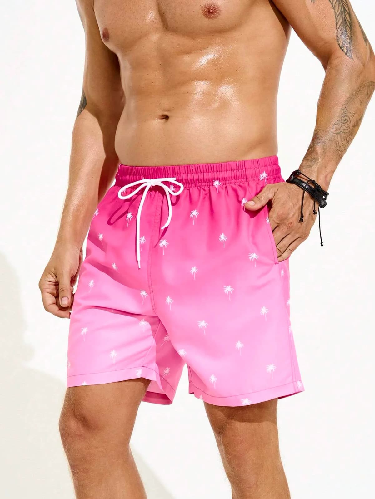 Summer Men's Beach Short Coconut Tree Drawstring Men's swim Trunks Elastic Waist 3D Print Gradient Breathable Short Streetwear — view 4