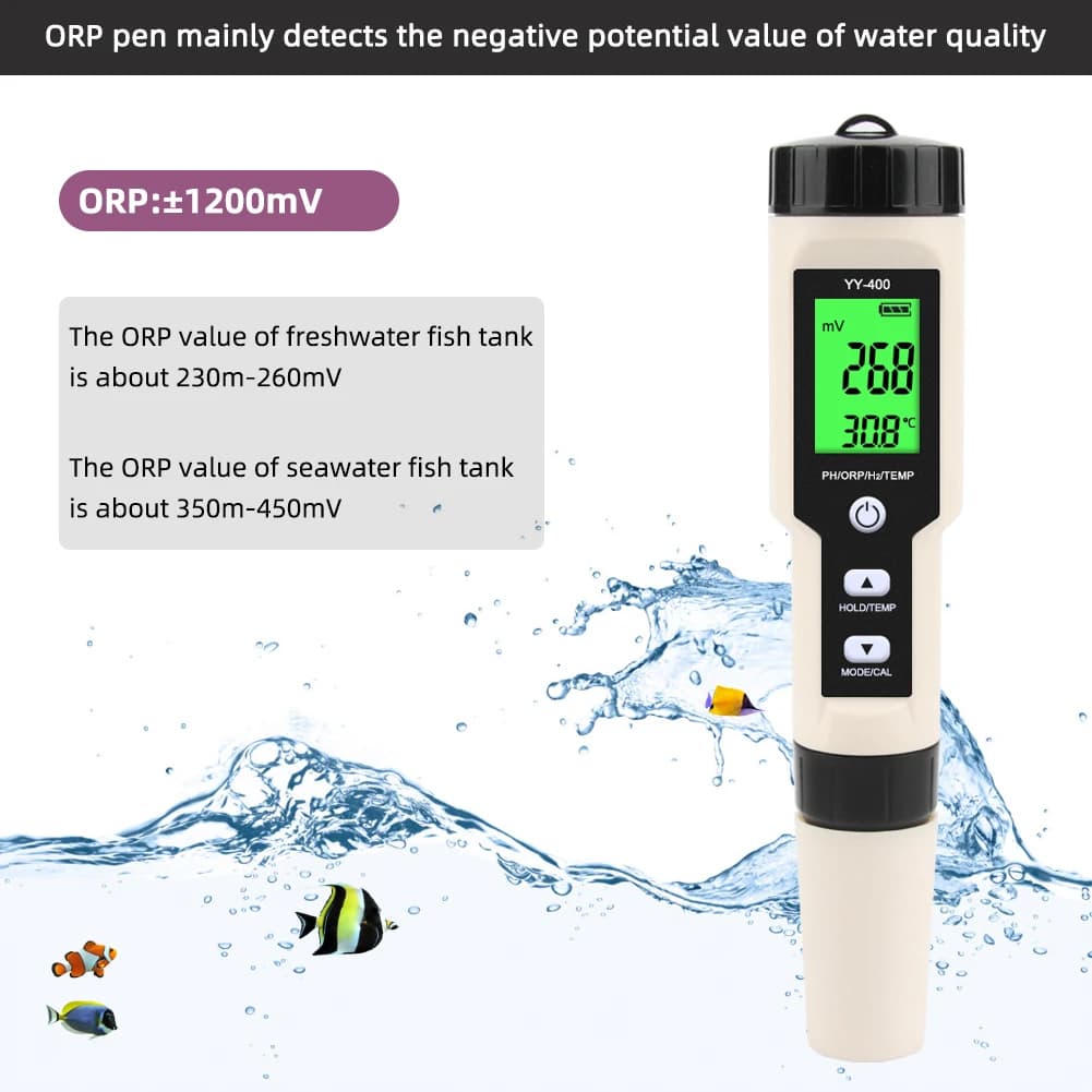 Yieryi Hydrogen Water Tester Monitor 4 in 1 H2 PH ORP TEMP Meter Reactive Oxygen Analyzer ATC 0-2400PPb for Aquariums Pools Spa — view 4