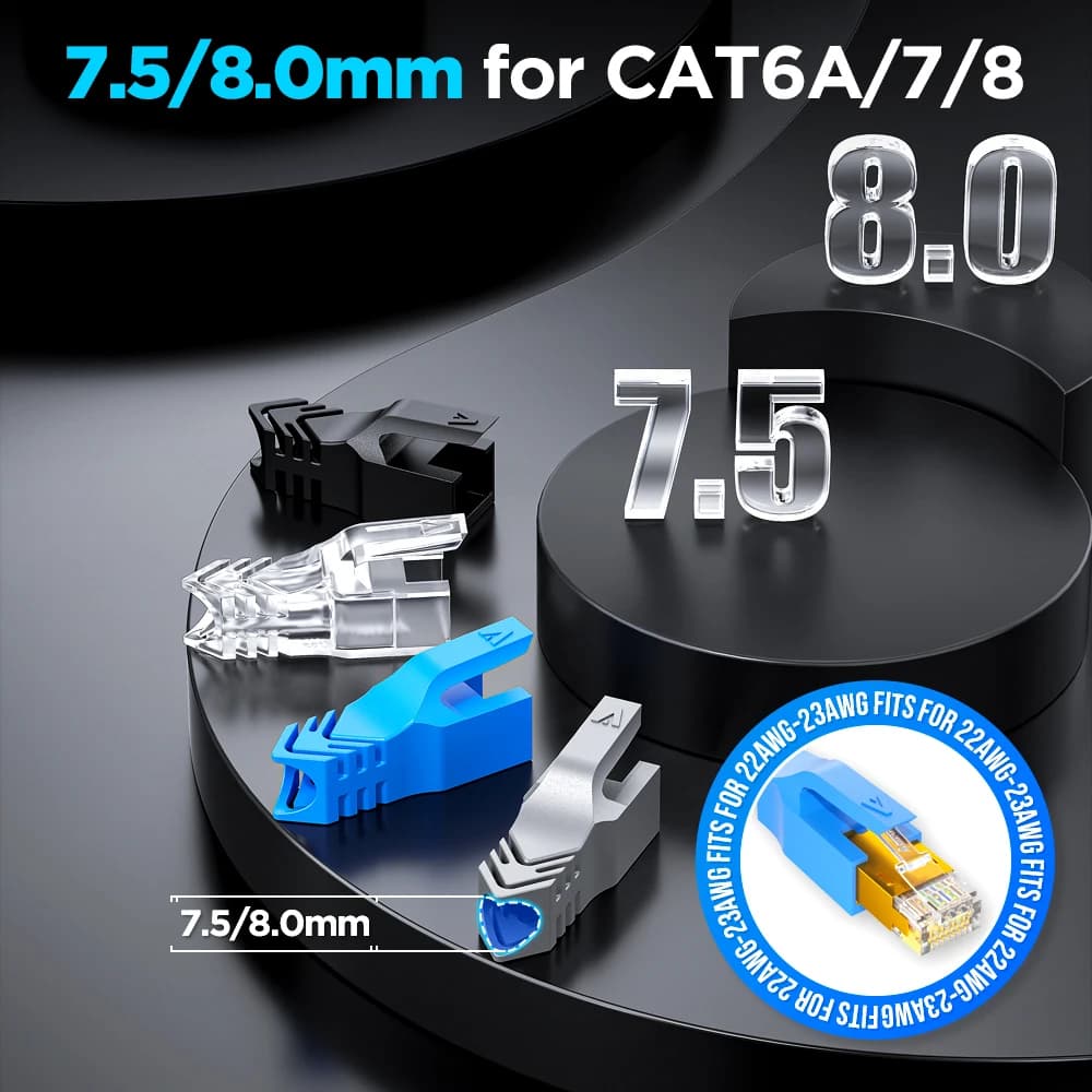 AMPCOM  Ethernet Network Cable Strain Relief Boots Cable RJ45 Connector Plug Covers 6.5/7.5/8.0mm for CAT8 CAT7 CAT6A CAT6 CAT5E — view 4