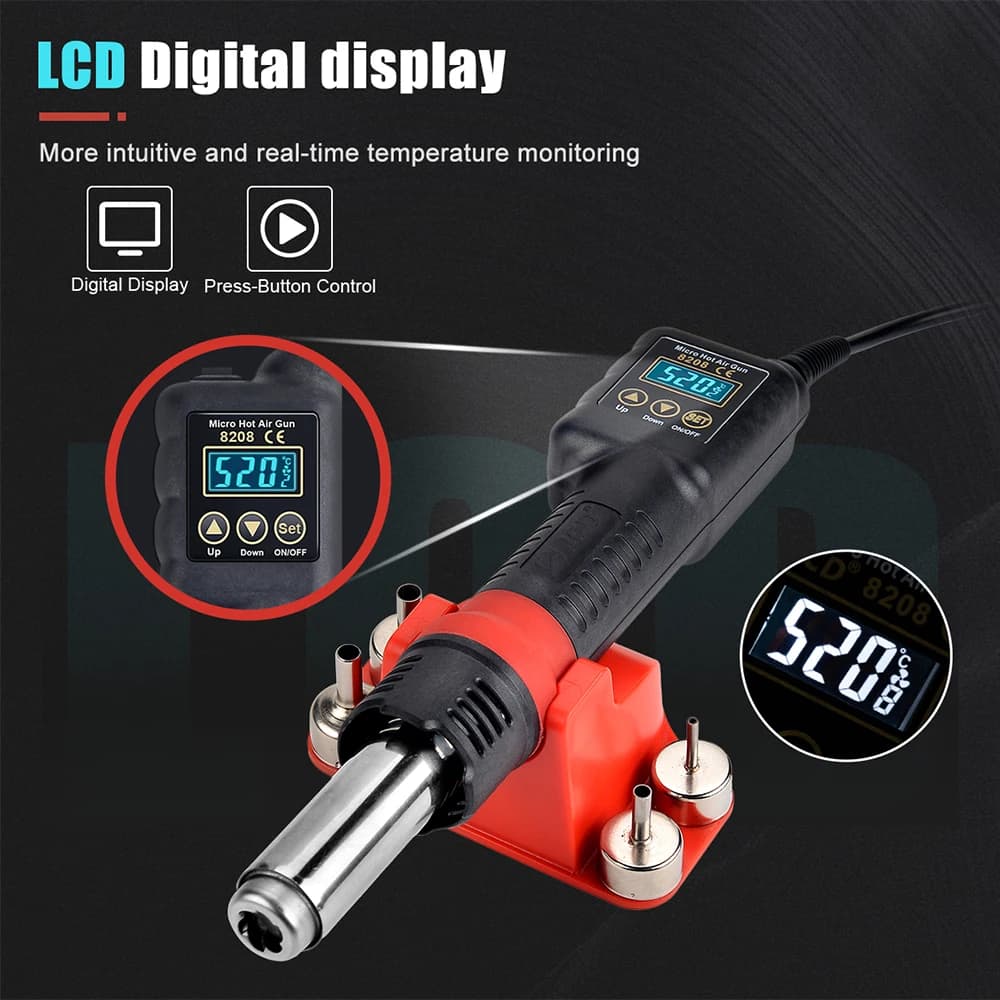 JCD Hot Air Gun 8208 Micro Rework Soldering Station LCD Digital Hair Dryer For Soldering 220V 750W Heat Gun Welding Repair Tools — view 3