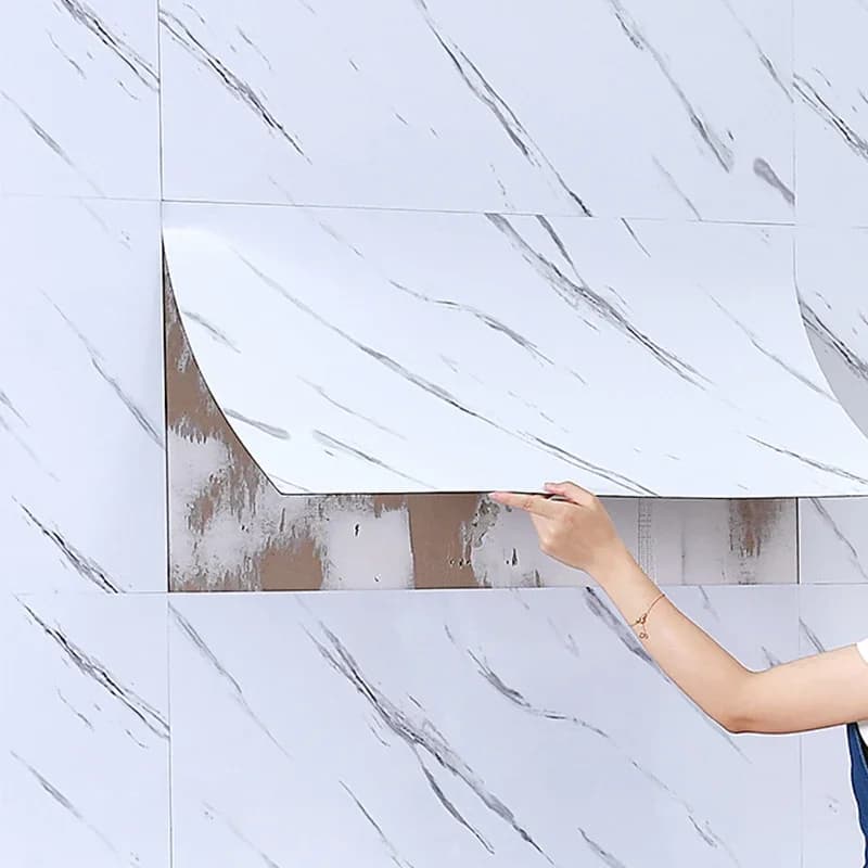 10-20pcs 30x60cm Self-Adhesive Marble PVC Floor Tiles Waterproof Peel Stick Wall Sticker Kitchen Bathroom Removable Home Decor ﻿ — view 3