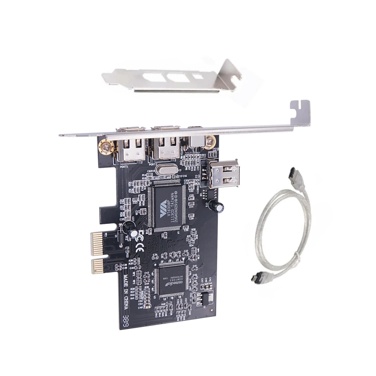 PCI-e 1X to External IEEE 1394 4 Ports (3 x 6Pin + 1 x 4Pin ) Firewire Card Adapter 1394A PCIe With 6Pin to 4Pin IEEE 1394 Cable — view 3