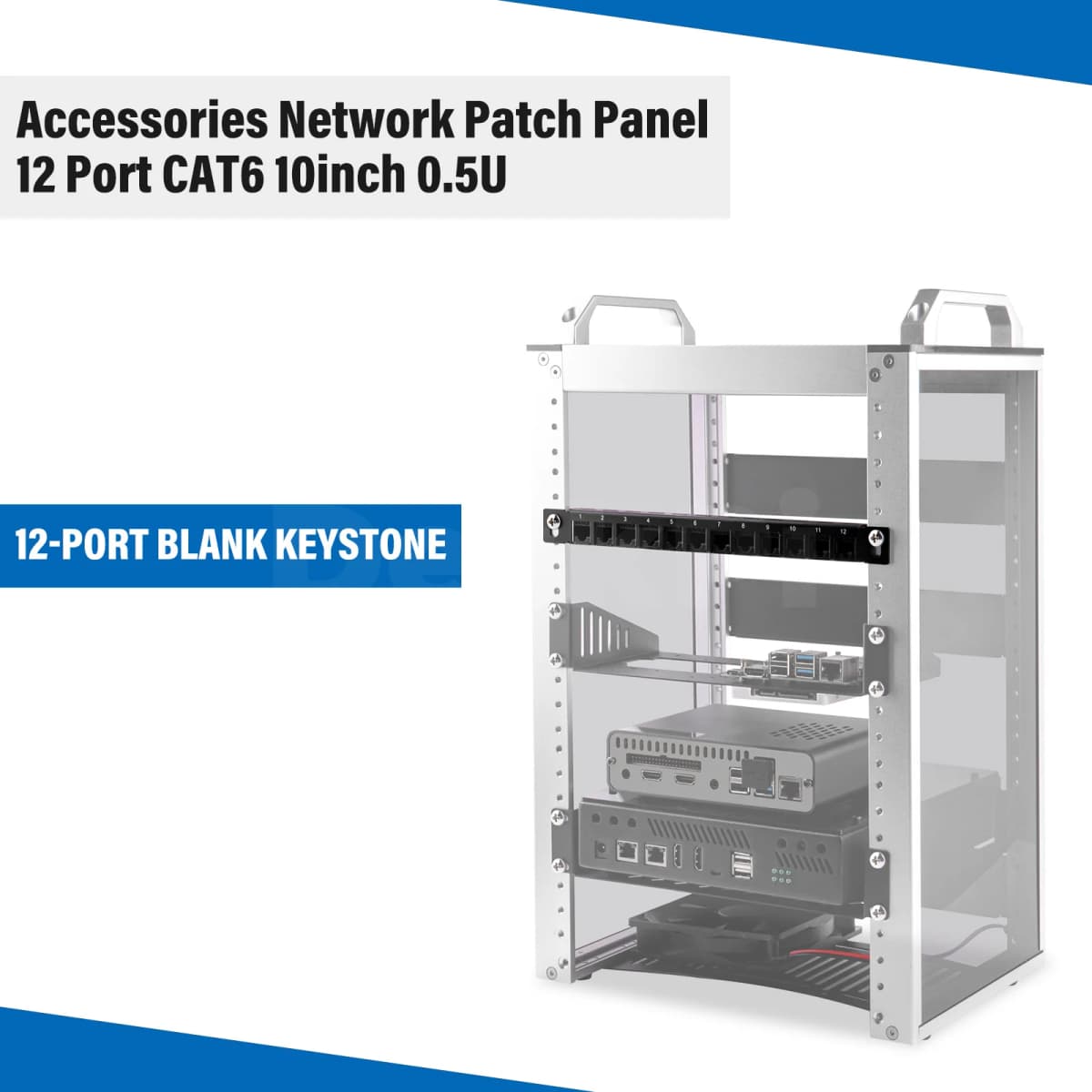 DeskPi Rackmate Accessories 12 Port Patch Panel, 10inch 0.5U CAT6 Network Patch Panel — view 2