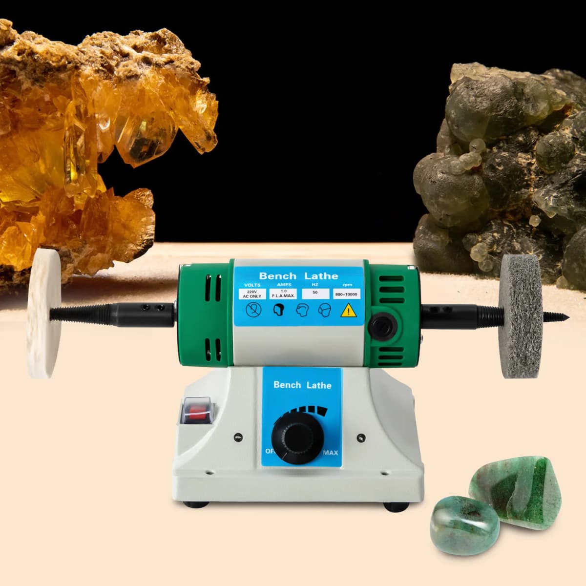 320W AC Polisher Machine Adjustable Variable Speed Multi-function Jewelry Rock Polishing Buffer Bench Lathe with 2 Cloth Wheels — view 2
