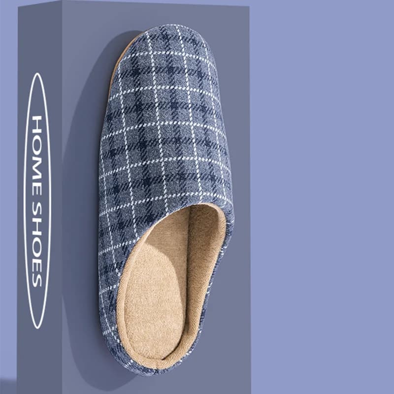 Men's Spring And Autumn Home Mute Slippers Plaid Design Bedroom Wood Floor Comfortable Soft Bottom Non-slip Mute Couple Style — view 2