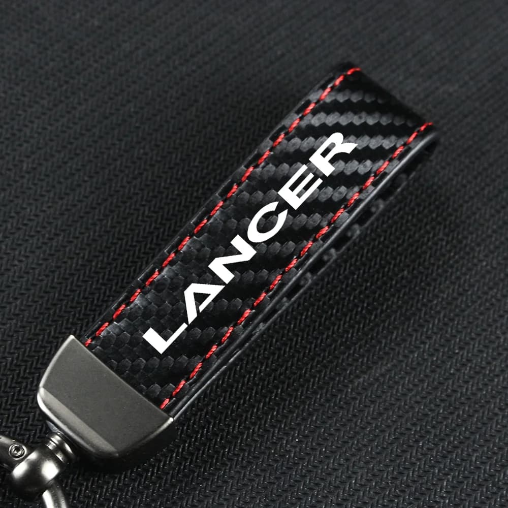 Carbon Fiber Leather Rope Car Keychain Alloy Key Chain Pendant Keyring Horseshoe Buckle for LANCER OUTLANDER PAJERO Accessories — view 4