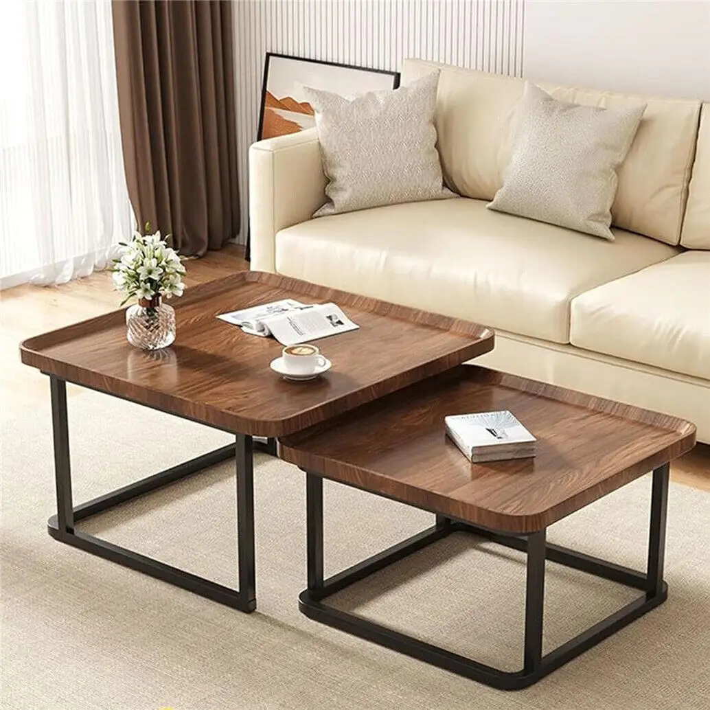 LUVODI Small Irregular Drop-Shaped Coffee Table Set Solid Wooden 2-in-1 Sofa Side End Table with Triangle Legs for Living Room — view 6