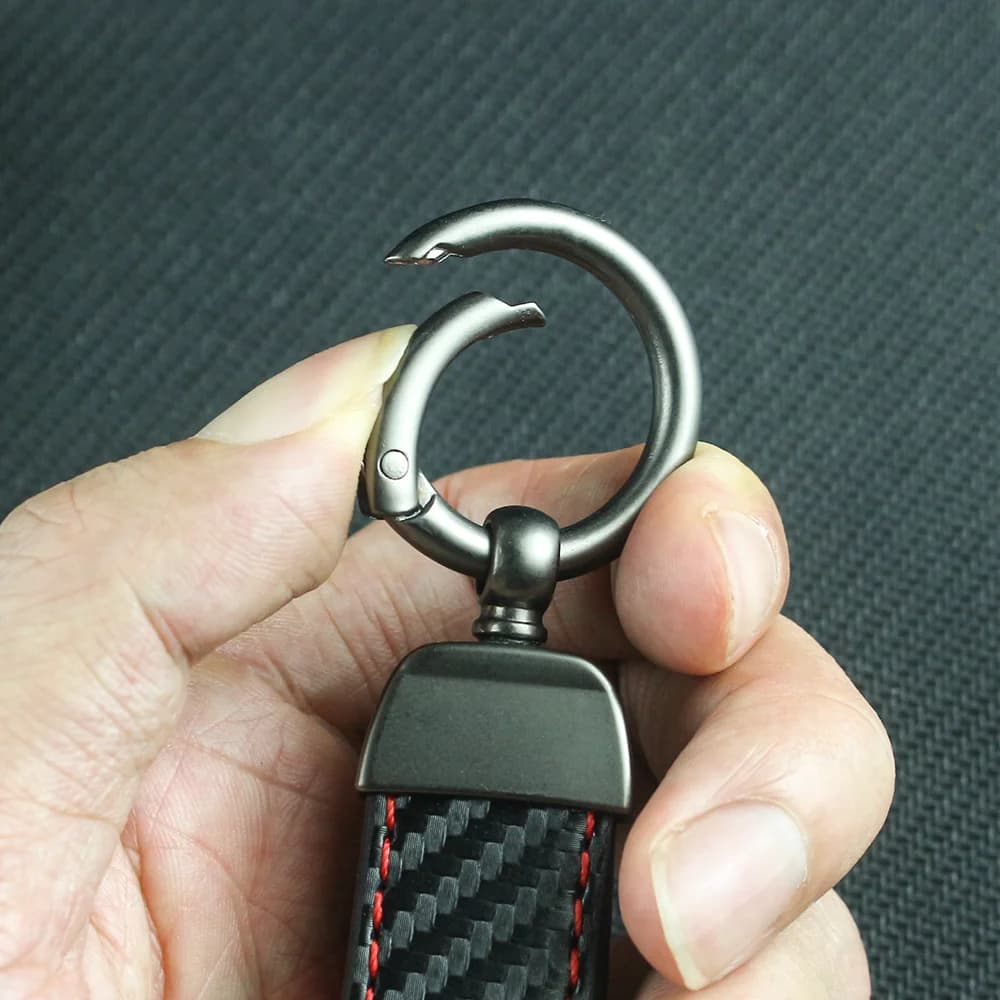 Carbon Fiber Leather Rope Car Keychain Alloy Key Chain Pendant Keyring Horseshoe Buckle for LANCER OUTLANDER PAJERO Accessories — view 5