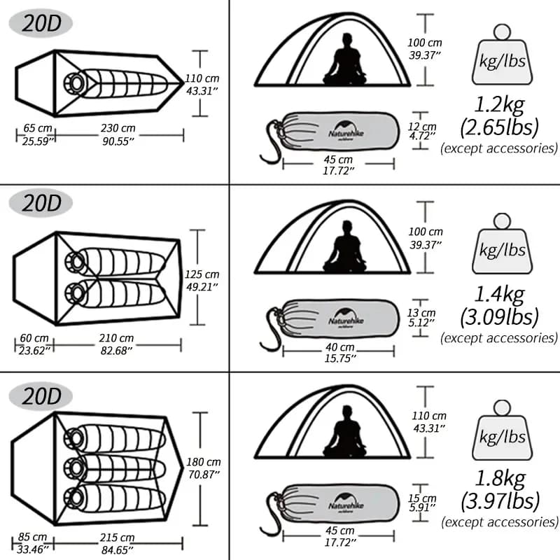 Naturehike Cloud Up 1 2 3 Tent Ultralight Camping Tent Double Layer Waterproof Tent Outdoor Hiking Backpacking Tent with Mat — view 5