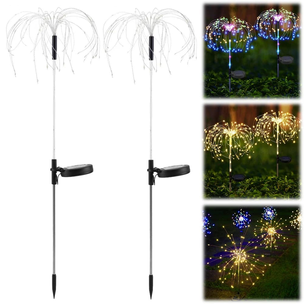 2Pcs Smart Sparklers Firework LED String Light Solar Fireworks Lights 8 Lighting Modes 200 LED Copper Wire Solar Firework Lights — view 4