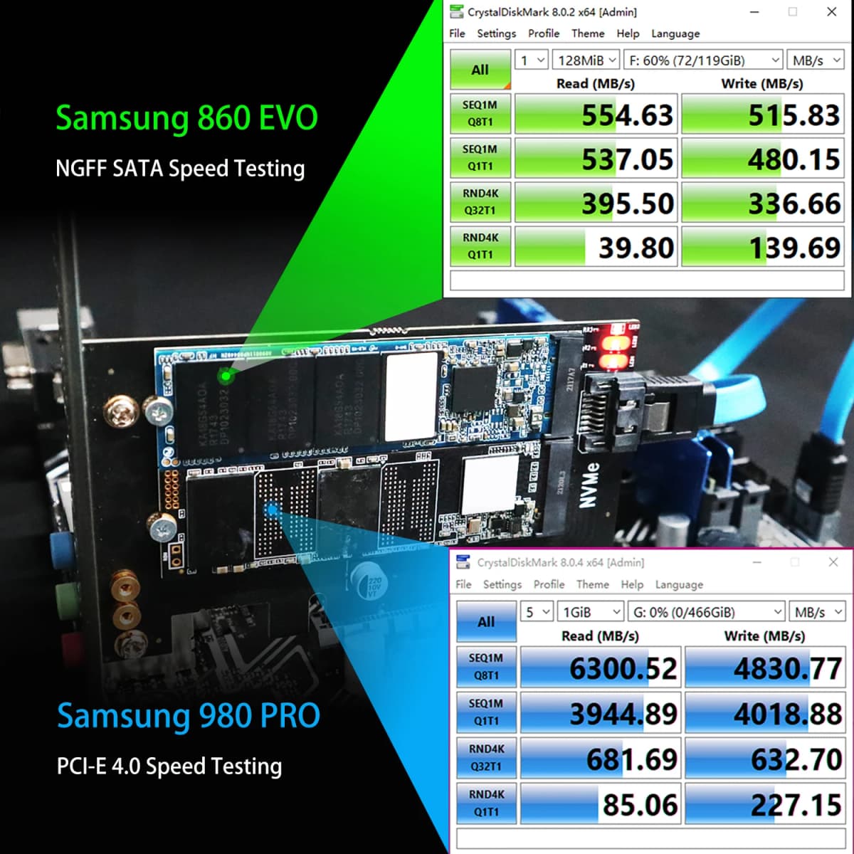 Dual M.2 PCIE NVMe 4.0/3.0 Adapter for M.2 PCIE NVMe SSD and M.2 NGFF SATA SSD — view 4