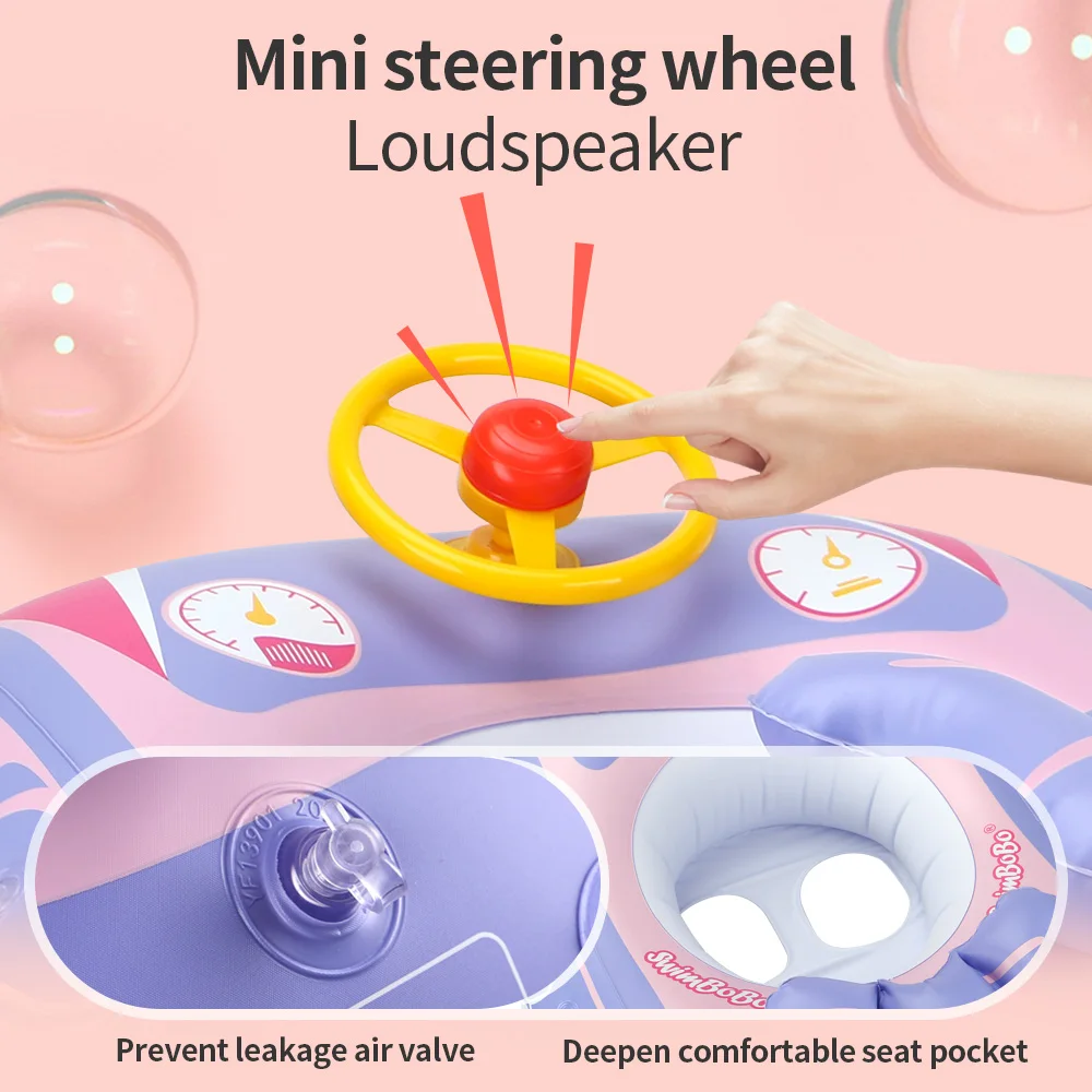 Swimbobo Kids Car Swimming Seat Float Ring Inflatable Infant Floating For Summer Swim Boat Circle Bathing Water Toy with canopy — view 4