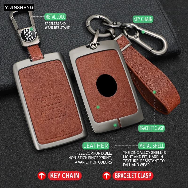 4 Button Zinc Alloy + Leather Car Key Case Cover Skin Holder For Renault Koleos Kadjar Captur Megane Clio Scenic Talisman Arkana — view 3