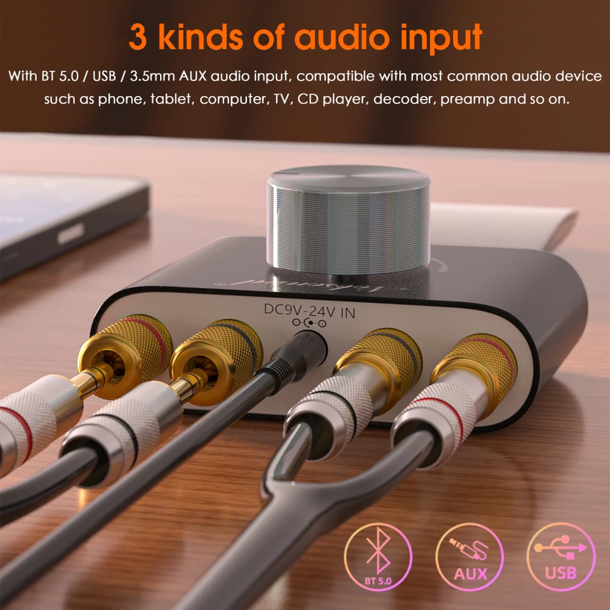Douk Audio HiFi Bluetooth 5.0 Power Amplifier Mini TPA3116 Digital Class D Desk Stereo Audio Amp for Home Car 50W + 50W — view 4