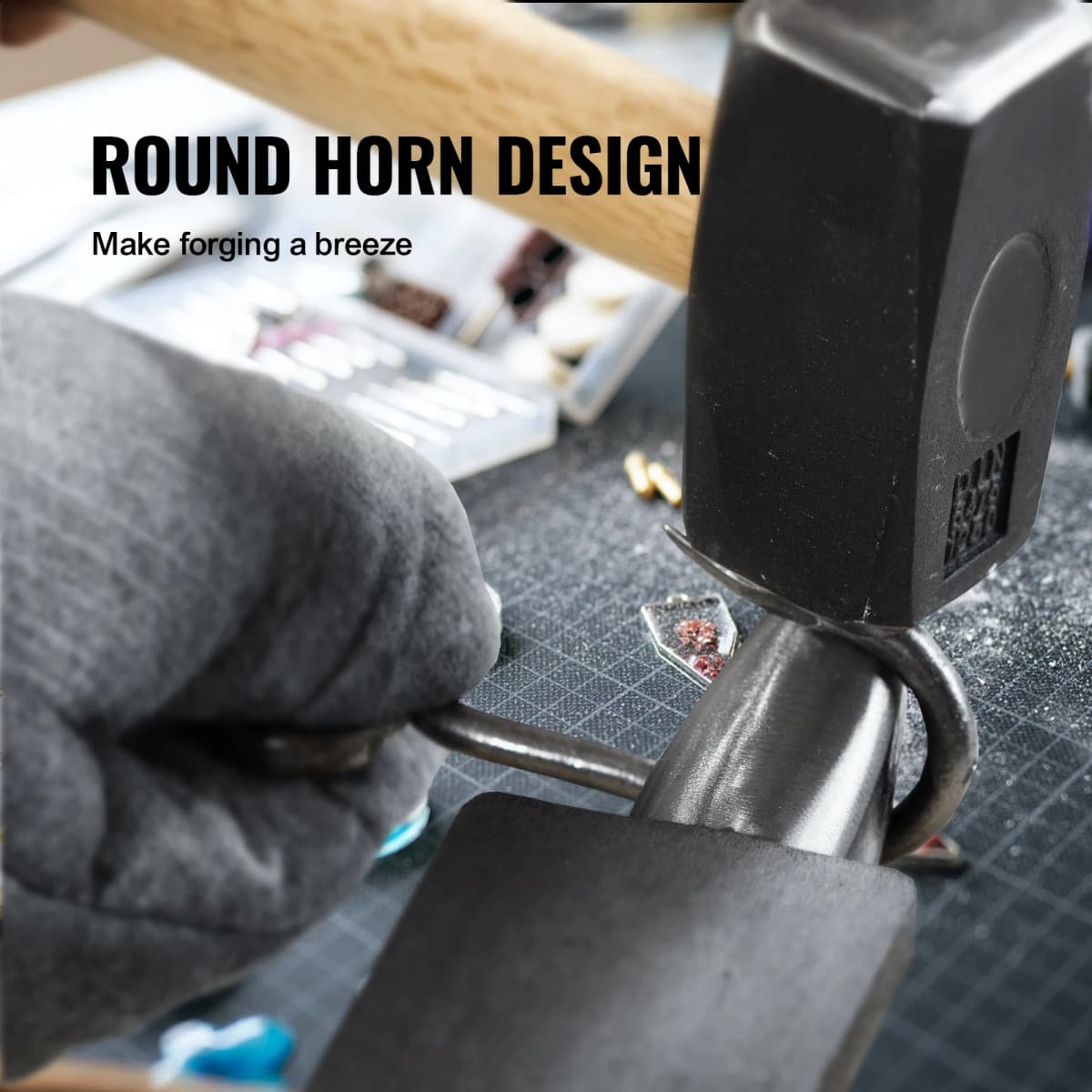 SucceBuy Single Horn Anvil Cast Steel Anvil High Hardness Rugged Round Horn Anvil Blacksmith Stable Base and Compact Design — view 4