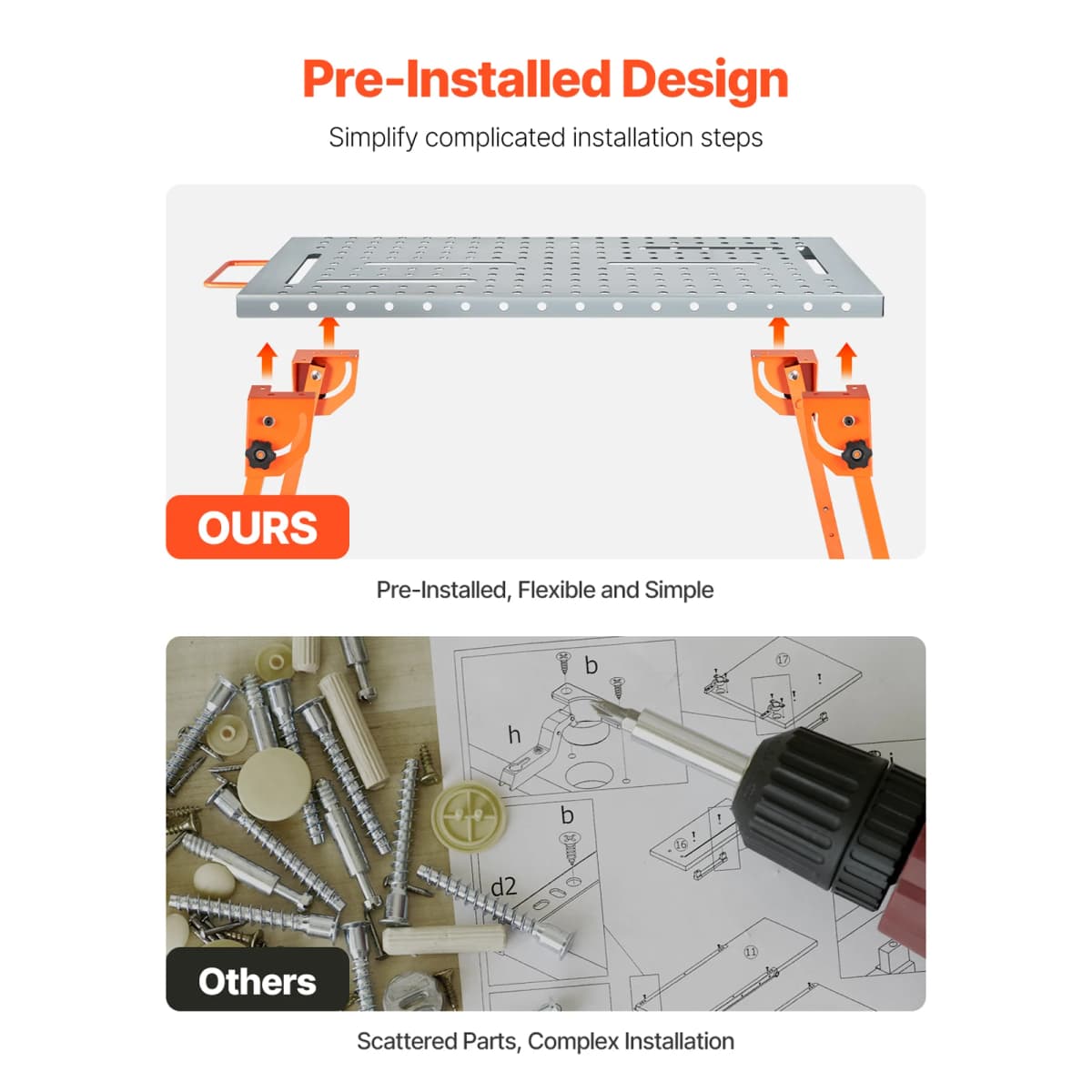 SucceBuy Foldable Welding Table 500 LBS Capacity Welding Workbench 4-Level Adjustable Height Carbon Steel Work Table for Repair — view 5