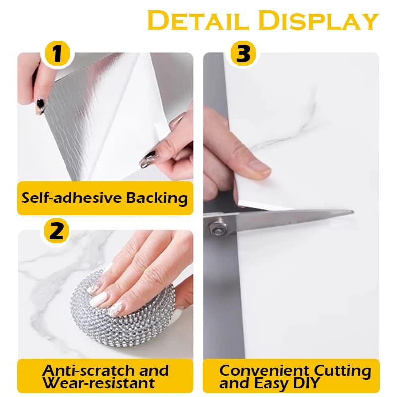 10-20pcs 30x60cm Self-Adhesive Marble PVC Floor Tiles Waterproof Peel Stick Wall Sticker Kitchen Bathroom Removable Home Decor ﻿ — view 6