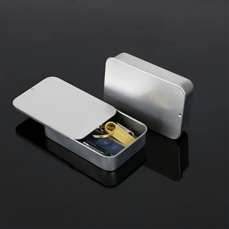 1pc Metal Rectangular Empty Tin Jar Tinplate Push Organizer Slide Cover Storage Box Candy Pill Jars Portable Mini Storage Box — view 5