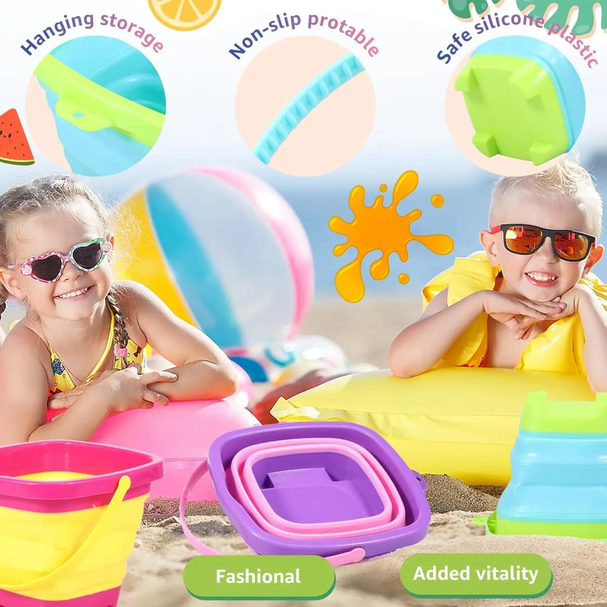 Foldable Beach Bucket Silicone Collapsible Toy Buckets for Kids for Summer Activities Camping Gear Travel Beach Sand Toys — view 4