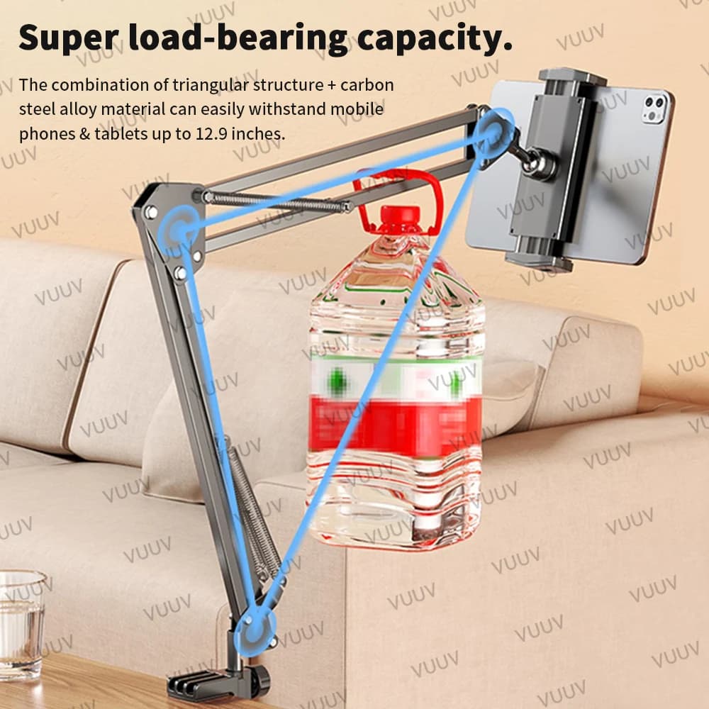 Adjustable Bed Tablet Stand for 4-12.9 inches Mobile Phones Tablets Aluminum Arm Bed Desk Tablet Mount Support for iPad Mini — view 3