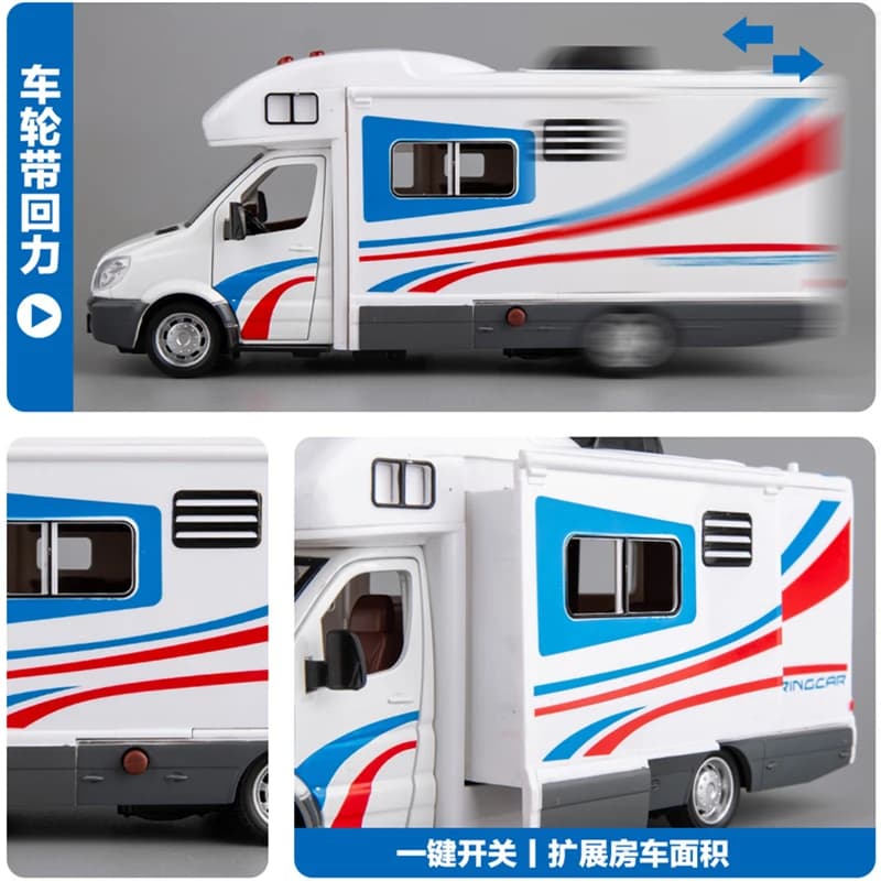 1:28 Diecast Luxury RV Recreational Vehicle Car Model Metal Camper Van Motorhome Touring Car Model Sound and Light Kids Toy Gift — view 6
