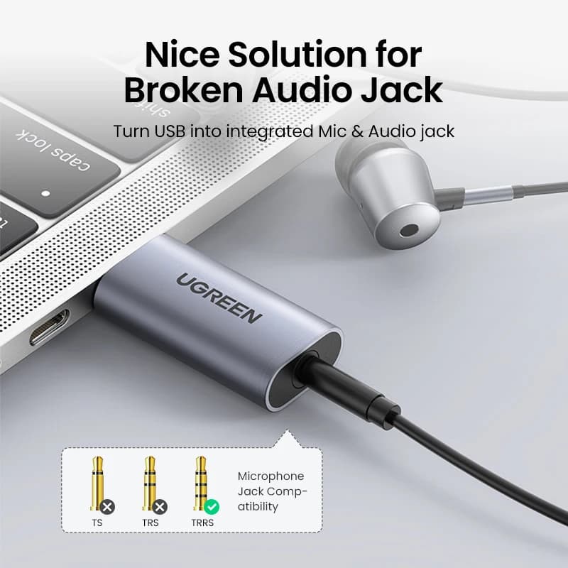 UGREEN Sound Card USB to 3.5mm Audio Interface Adapter for Earphone Mic for PC Laptop PS5/4 TRRS(CTIA/OMTP) Aluminum Metal Shell — view 2