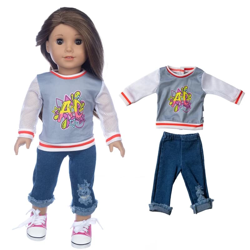 18" American Og Girls Doll Clothes Tie A Knot Shirt Fashion Pants Baby Dolls Outfits Children Girl New Year Gifts — view 4