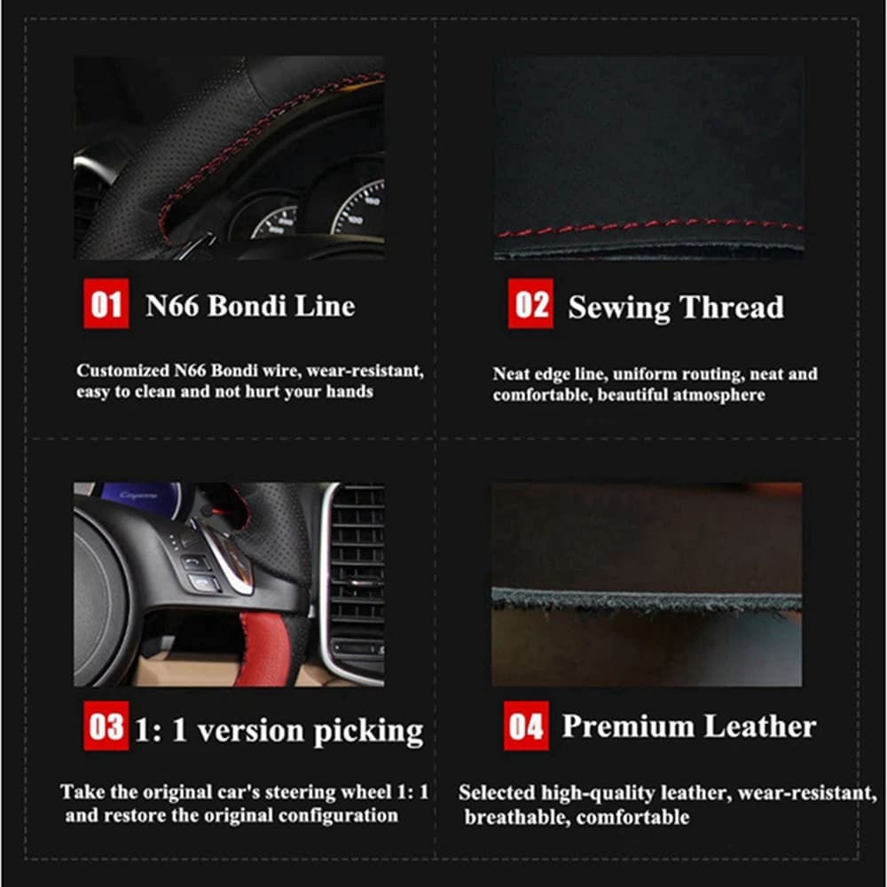 Customized Car Steering Wheel Cover Hand Sewing Microfiber Leather For Toyota Corlla Camry Yaris Auris C-HR RAV4 Car Accessories — view 4
