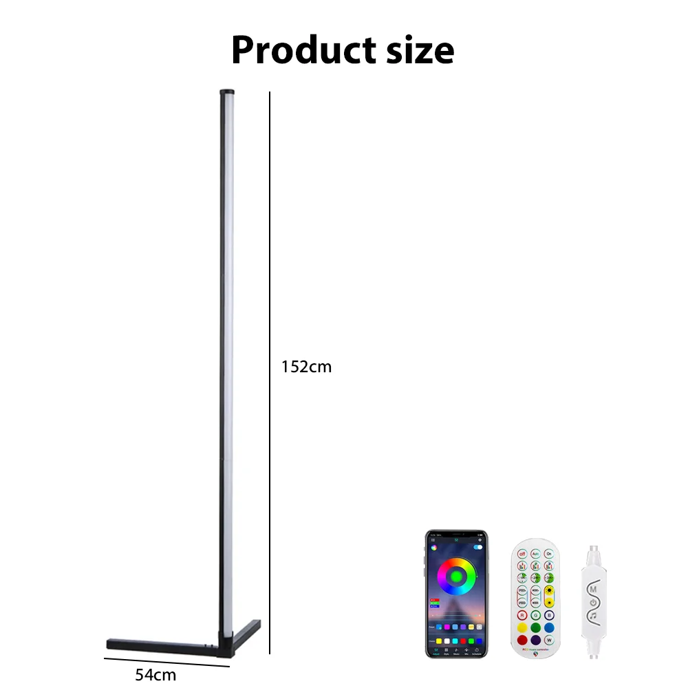 150CM RGB Floor Lamp Corner Light Stand LED Bluetooth Remote Control Streaming — view 5