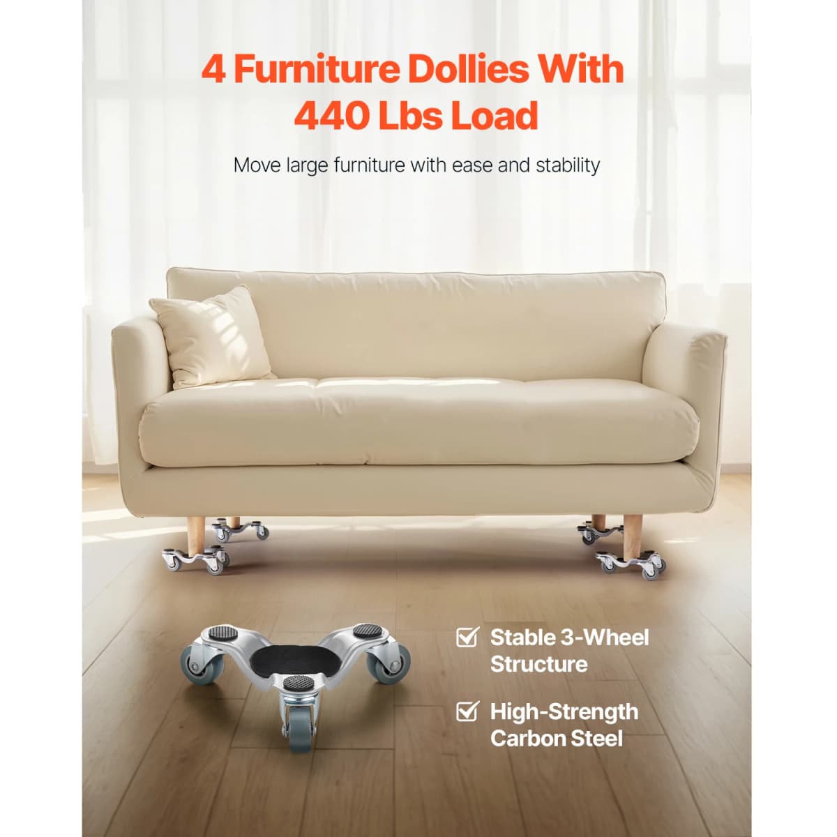 SucceBuy 4 pcs Furniture Dolly Movers with Triangle Swivel Caster & 3 Wheels Fridge Lift Mover Tool Set for Home Appliances Sofa — view 2