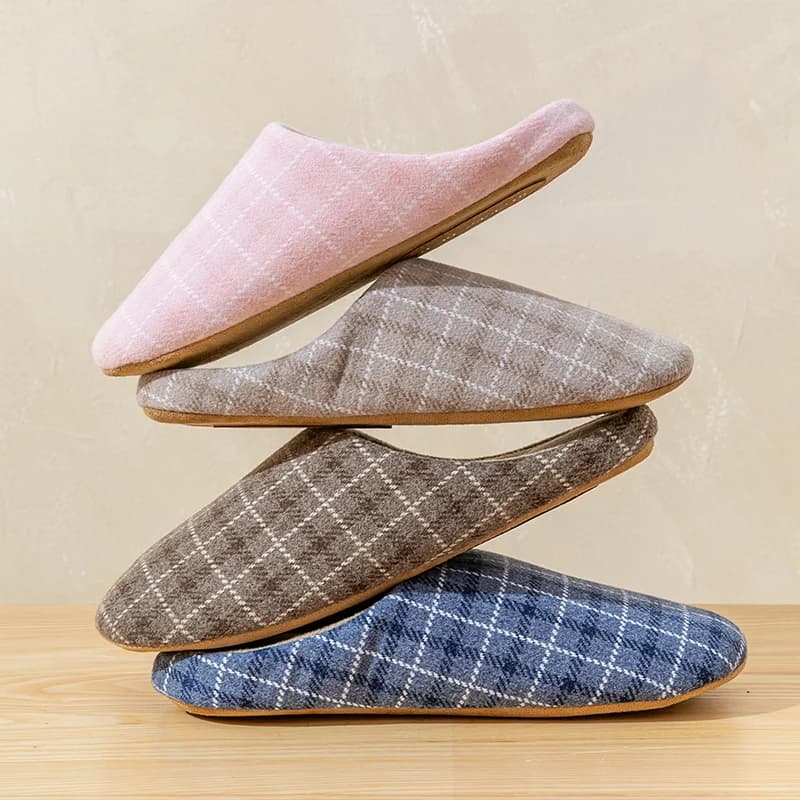Men's Spring And Autumn Home Mute Slippers Plaid Design Bedroom Wood Floor Comfortable Soft Bottom Non-slip Mute Couple Style — view 4