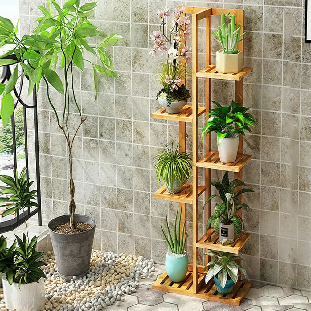 6/7 Pot Vertically Bamboo Flower Shelf Rack Plant Stand Pots Display Corner Shelving Home Indoor Outdoor — view 2