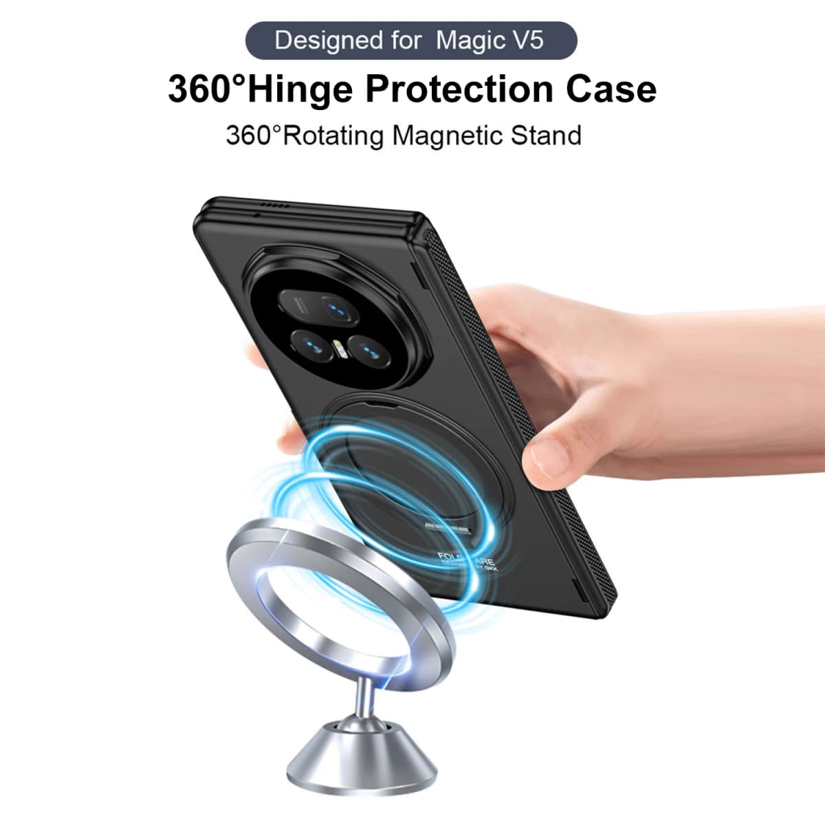 For Huawei Honor Magic V5 Case Hard With Ring Stand Magnetic wireless charging Protect Back Cover Case For Magic V5 Phone Shell — view 3