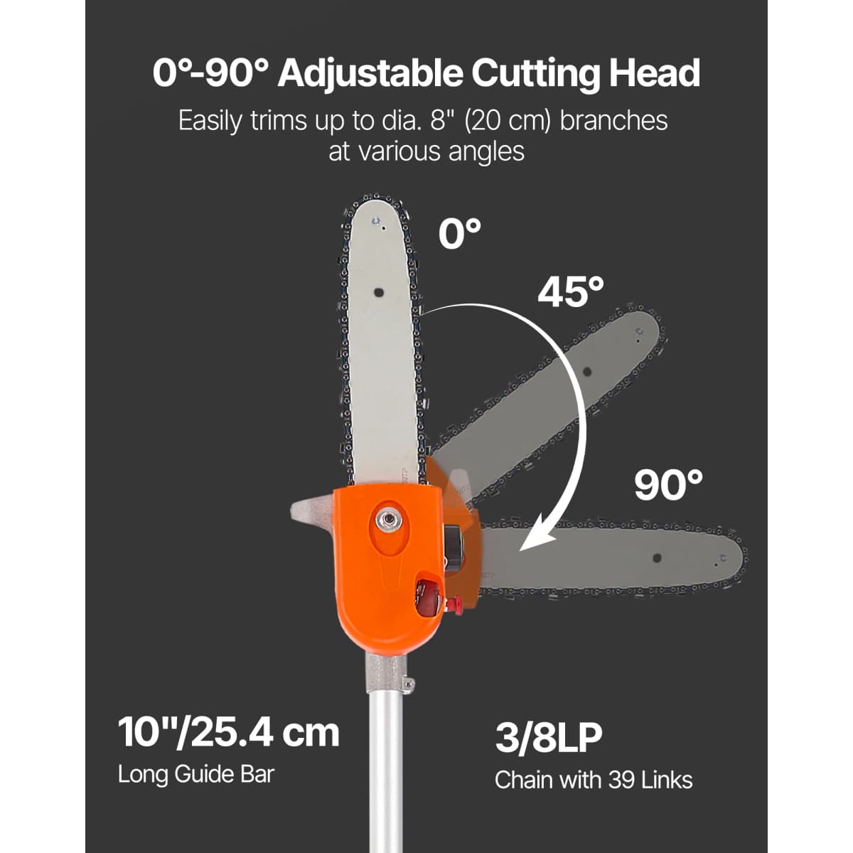 SucceBuy Gas Pole Saw 2Stroke Gas Powered Pole Saws w/Cutting Bar Cordless w/Rotatable Head Extendable for Tree Trimming Pruning — view 4