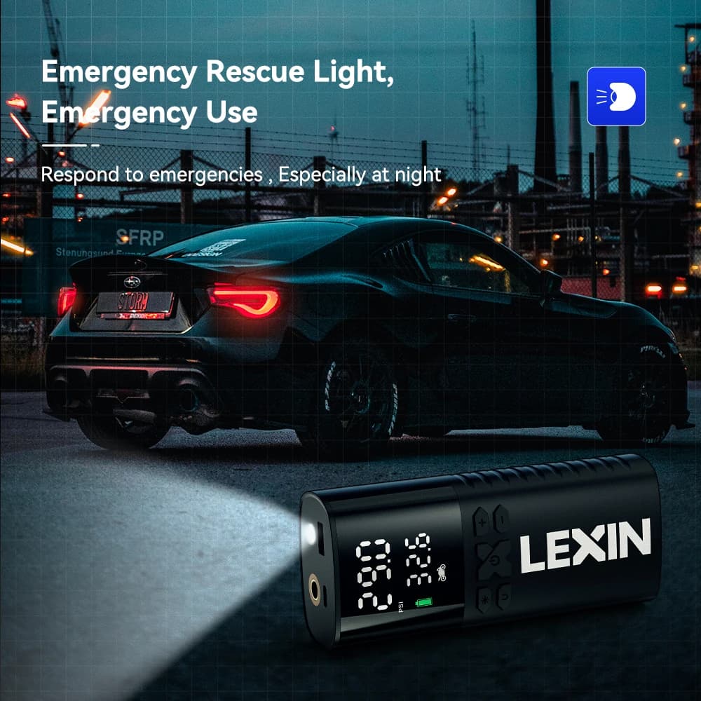 Lexin P4 Smart Air Pump 4000mAh for Motorcycles Tire Inflator Bicycle Boat with LED Digital&Preset Pressure Inflation — view 5