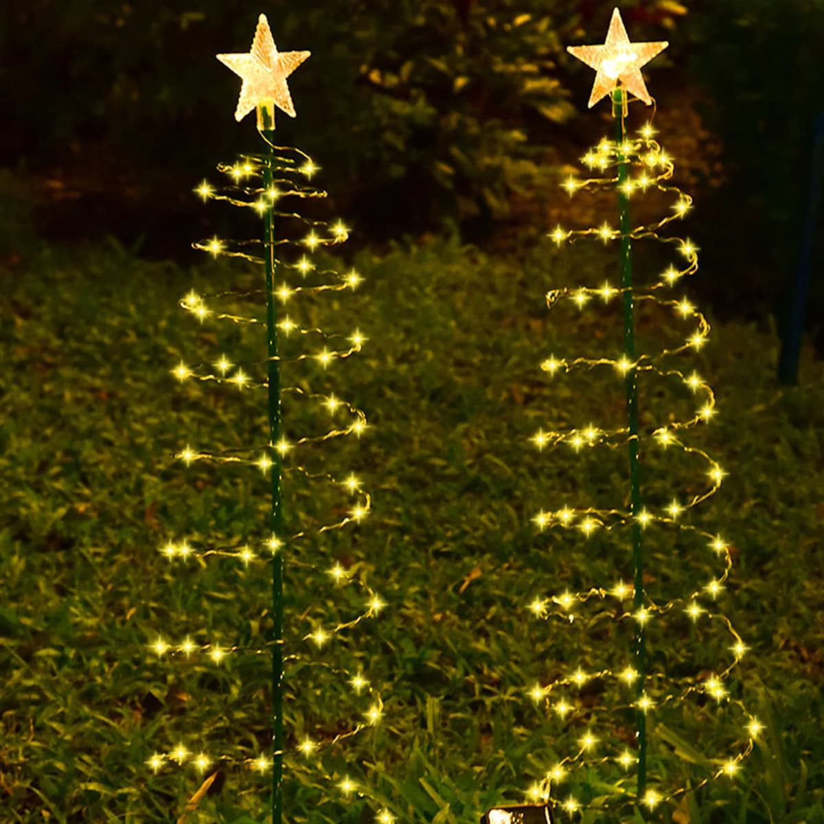 Solar Powered Xmas Tree Grass Stake Lights with Star Christmas Tree Lawn Stake Lamp Waterproof for Pathway Lawn Patio — view 2