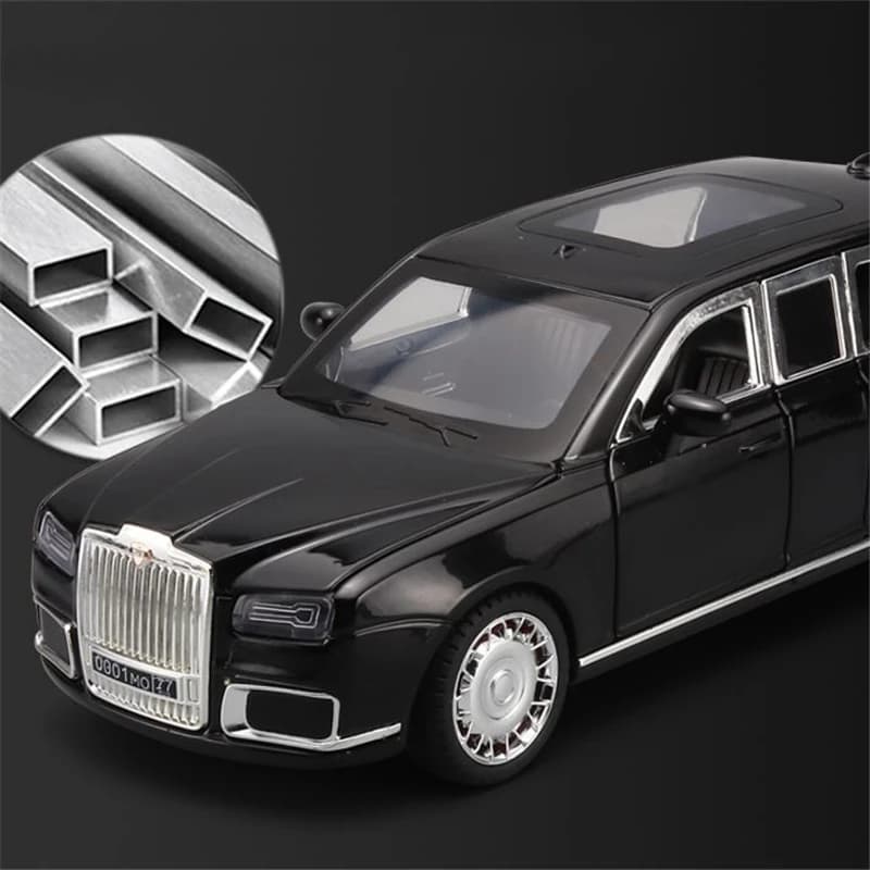 1/24 Aurus Senat Alloy Limousine Luxy Car Model Diecast Metal Bulletproof Vehicle Car Model Simulation Sound Light Kids Toy Gift — view 2